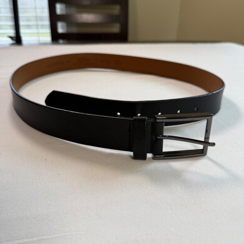 Nordstrom Mens Black Leather Belt Size 38 Gunmetal Buckle 1853 NO372712MN